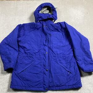 VTG LL Bean Jacket Mens M Blue Hooded Insulated Nylon Parka 90s Down Puffer